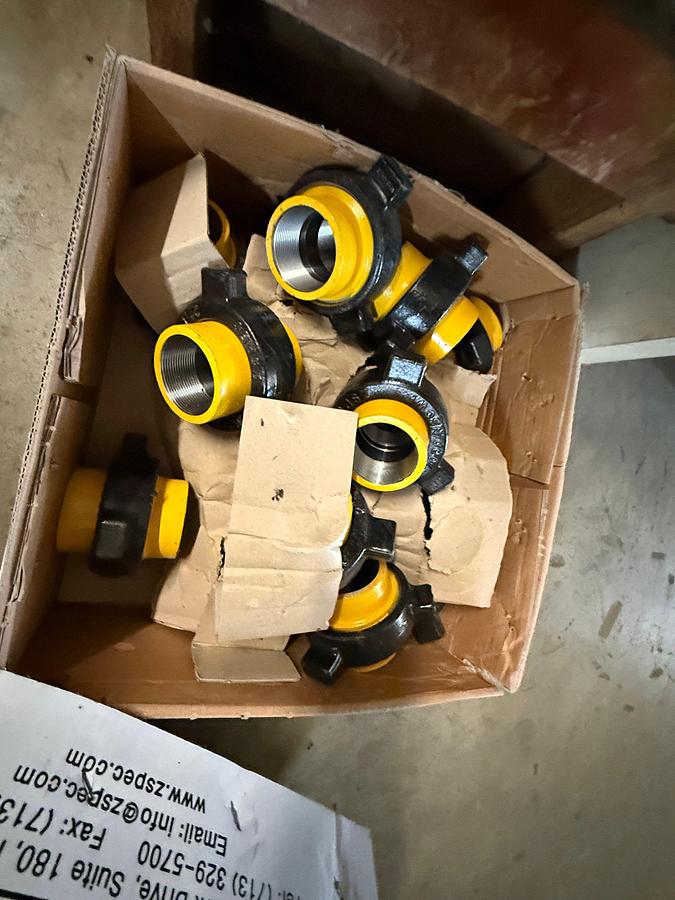 Used END CAP SECTION OF (50+) ZSPEC 2” FIG 100 PIPE UNIONS & PEG BOARD W/ VARIOUS STEEL CLAMPS