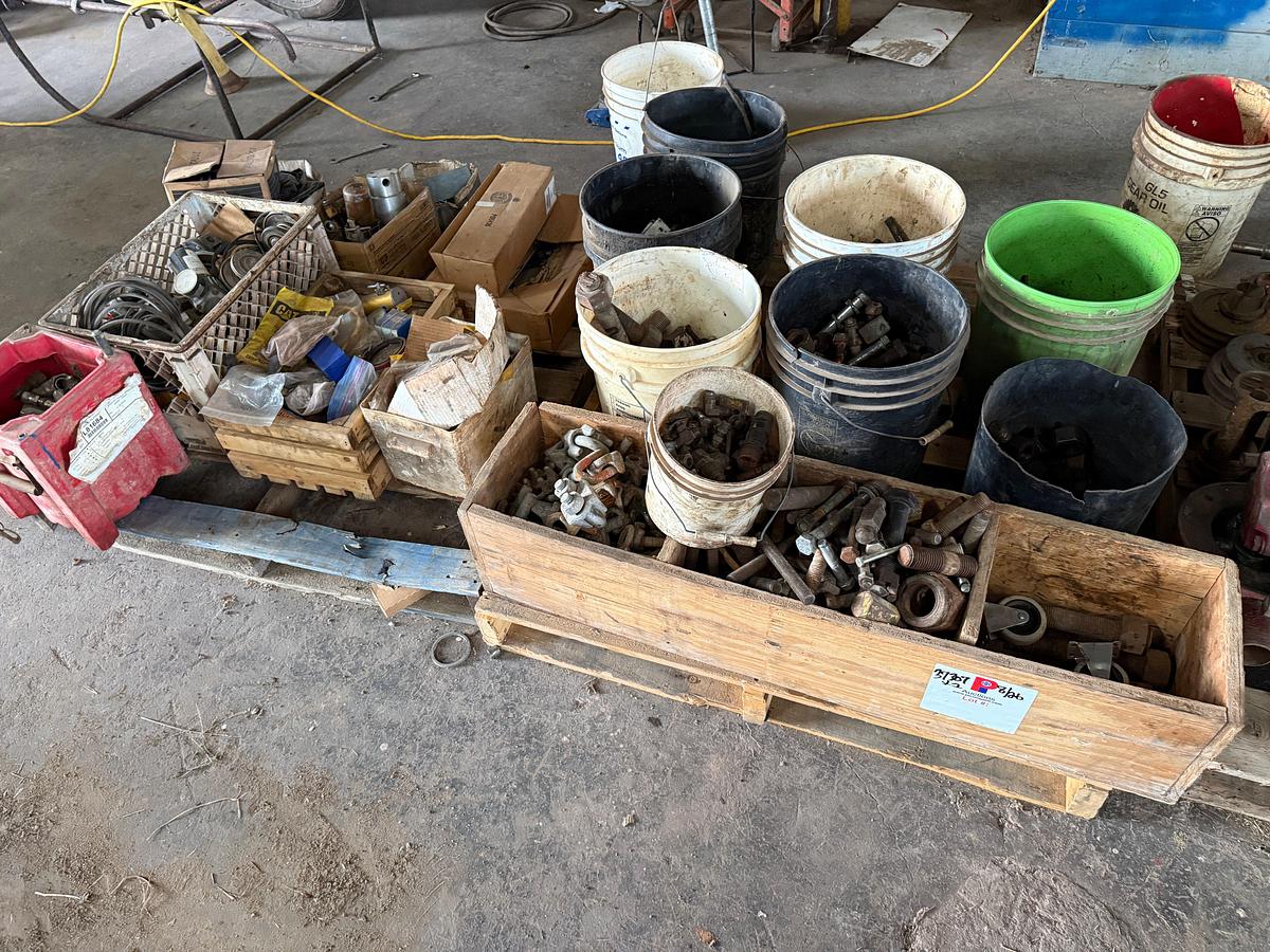 Used (2) PALLETS OF VARIOUS BOLTS, FITTINGS, CLEVIS’s, SOME ENGINE PARTS