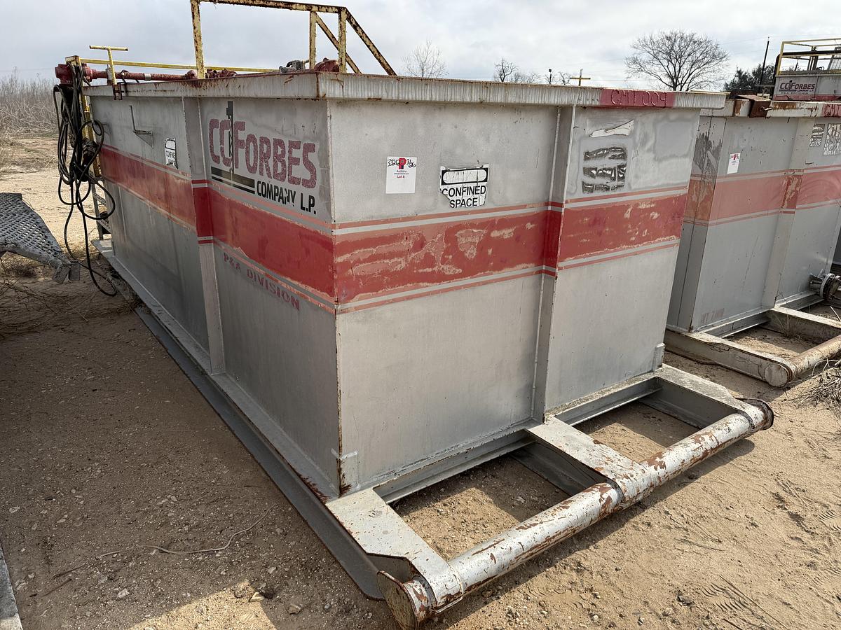 Used 15’ X 7’ X 5’ 3-COMP CEMENT MIXING TANK W/ AGITATORS, AIR VALVES CATWALK, PORCH,