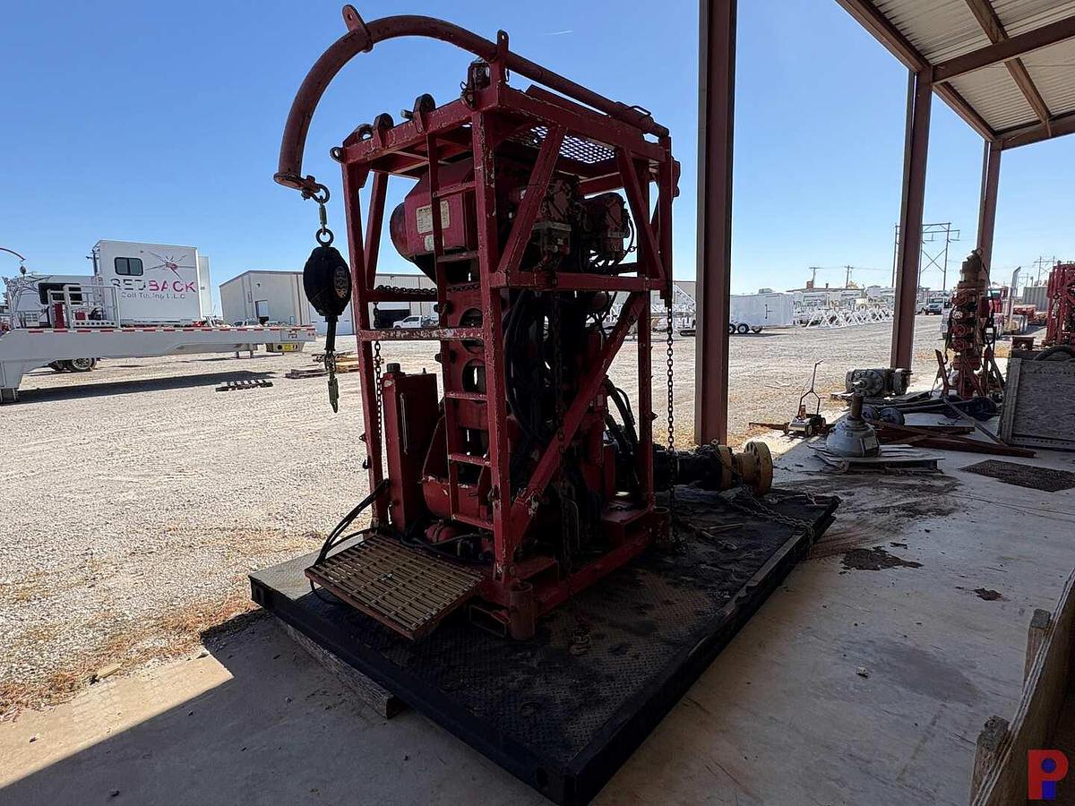 Used HYDRA RIG HR680 INJECTOR STRIPPER & PACKOFF, HOSE REEL & PUMP ON 11’ X 8’ HD SKID