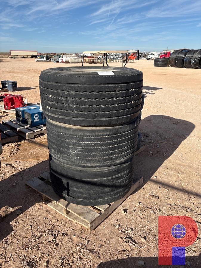 Used (3) 445/50R22.5 TIRES W/ 10-LUG WHEELS