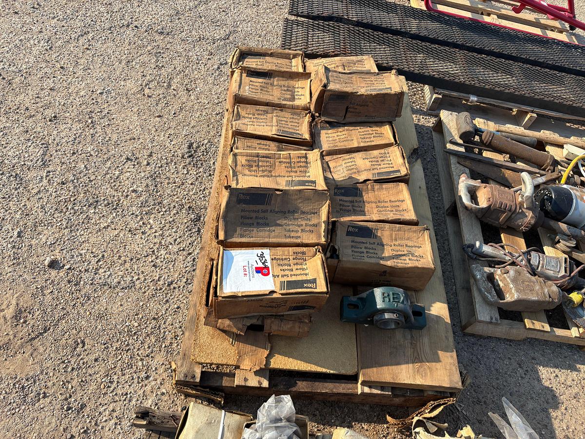Used (2 pallets w/ (20+) unused rex pillow block bearings & (30+) skf GEZ ES bearings