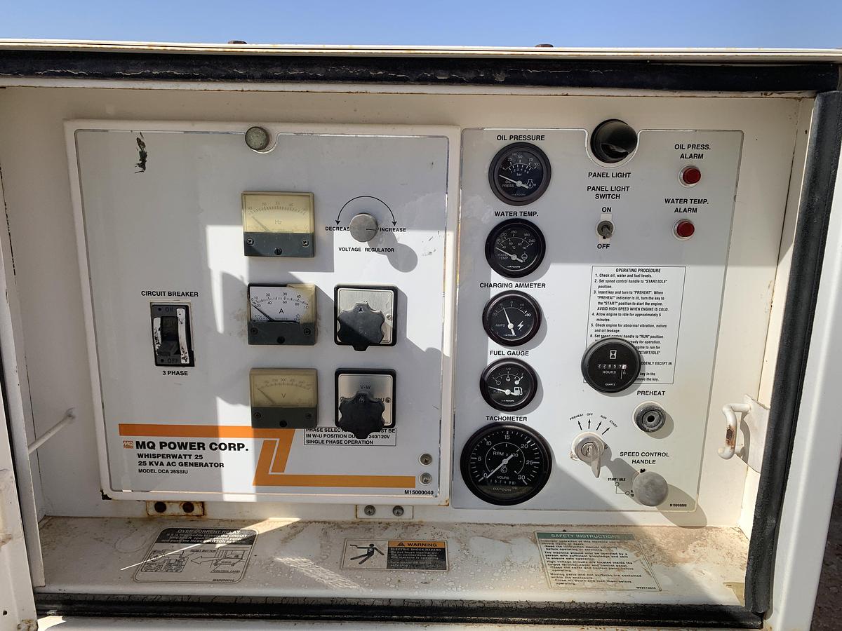 Used 2004 MQ POWER WHISPERWATT DCA-25SSIU S/A BUMPER PULL 14.4KW GENERATOR