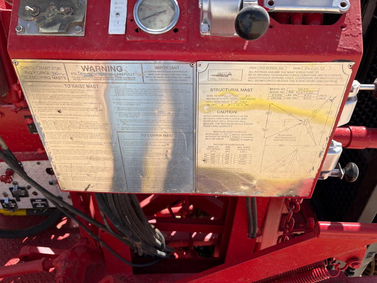 Used 2012 RIG WORKS MUSTANG DOUBLE DRUM 5-AXLE WELL SERVICE RIG