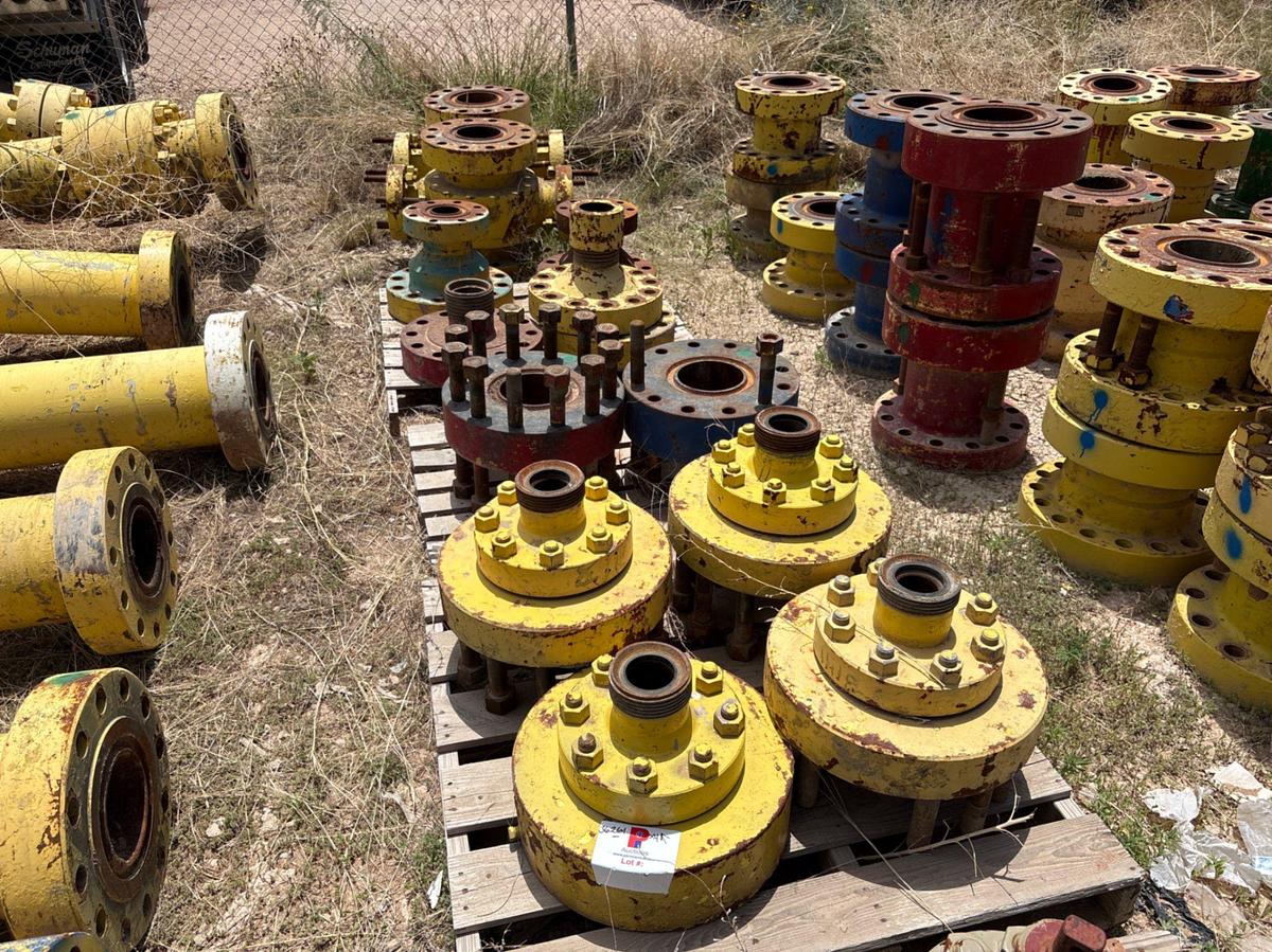 Used (4 pallets) assorted weco flanges, DSA’S, (2) 7” x 4” fluid crosses, etc