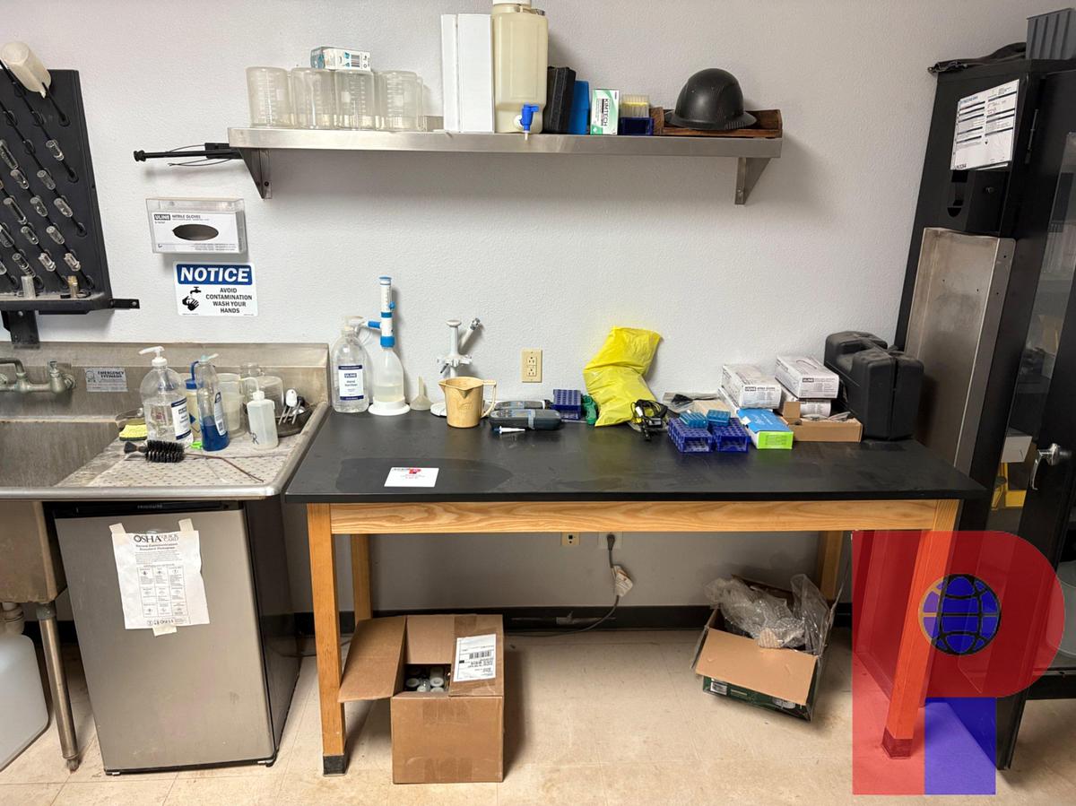 Used 6’ X 2.5’ X 3’ WORK TABLE W/ LAB EQUIPMENT