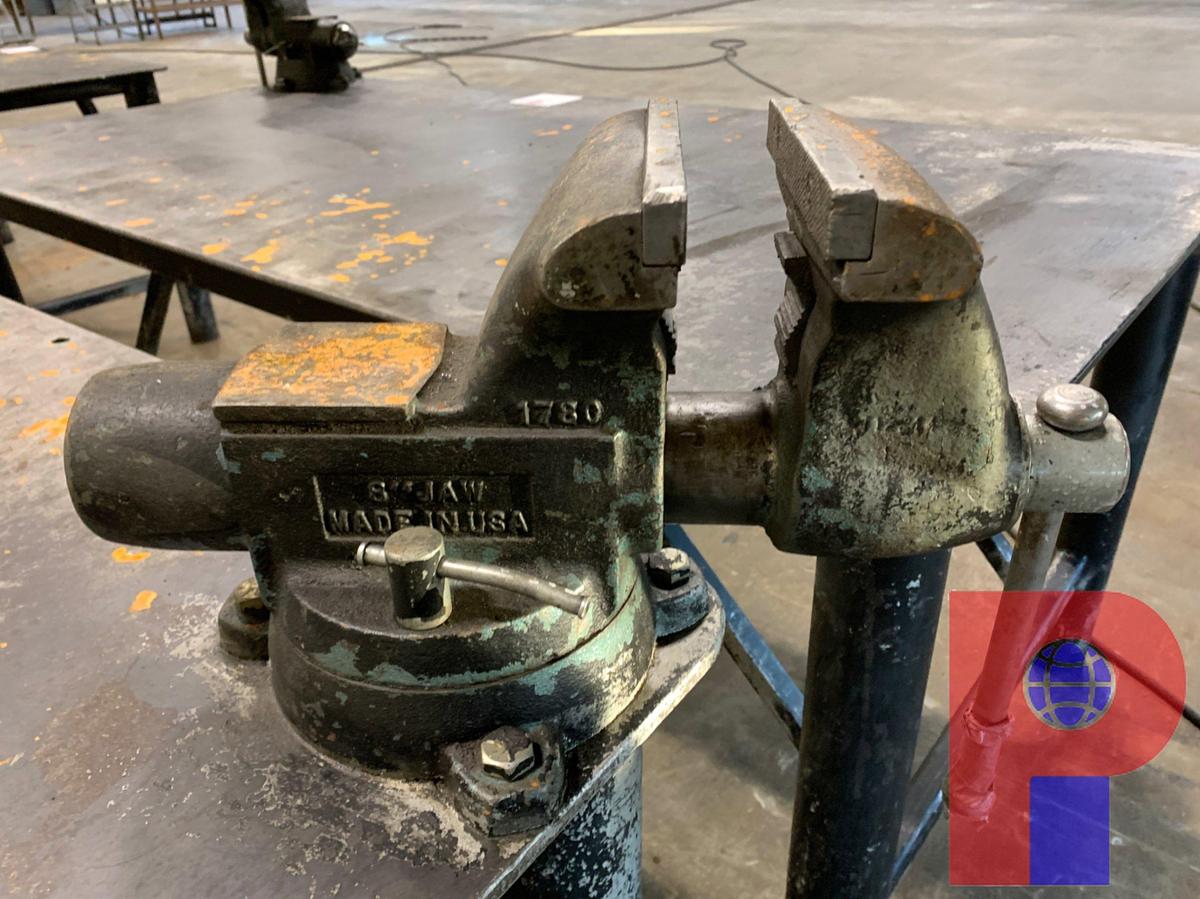 Used 8’ X 4’ STEEL TABLE W/ VICE