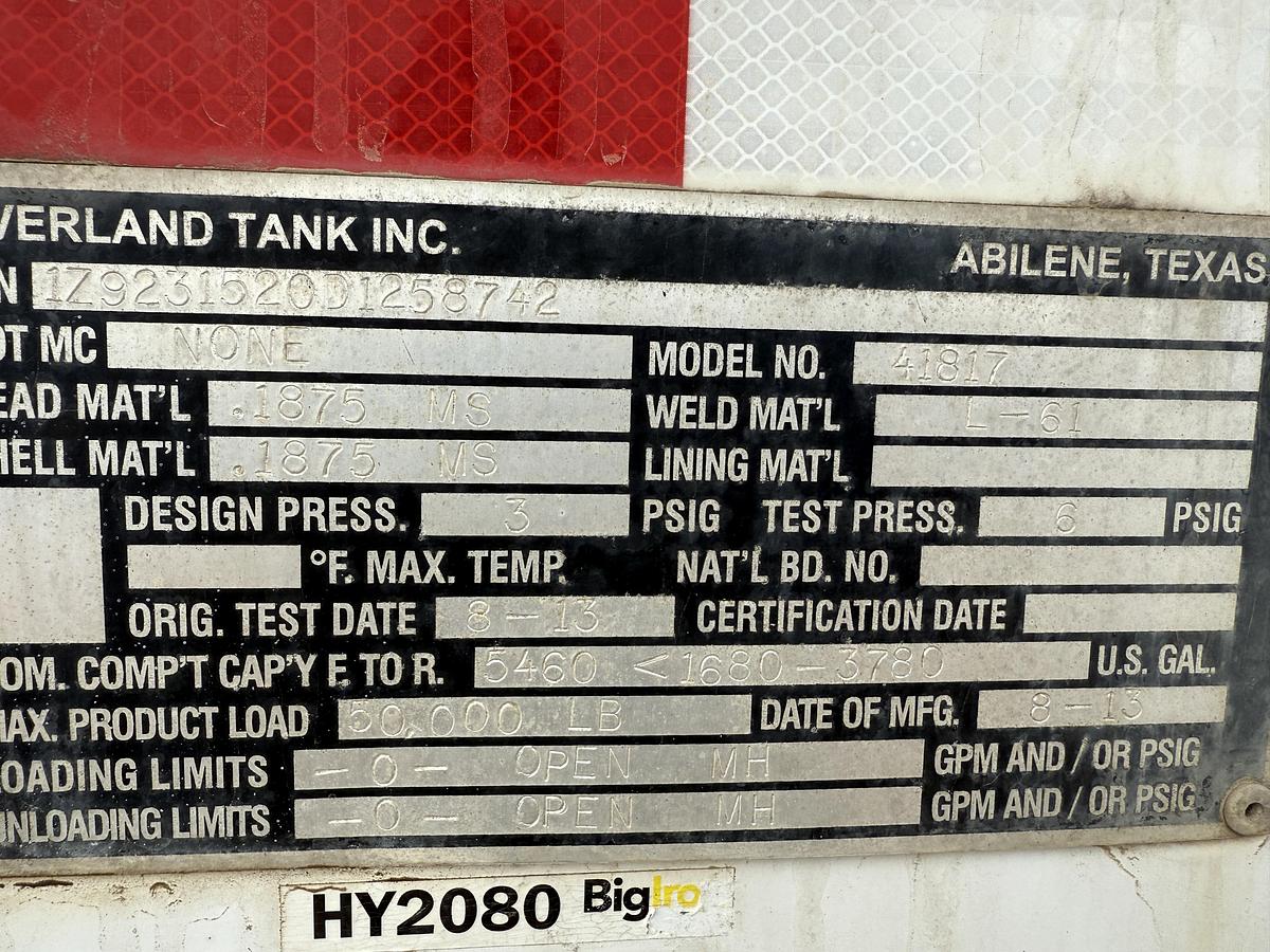 Used 2014 OVERLAND TANK INC 5,460 GAL. 2-COMP. T/A WATER TRANSPORT TRAILER