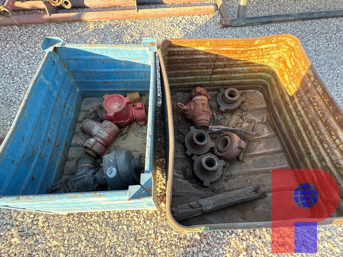 Used (2) BINS W/ (2) 3” 1502 CHECK VALVES, (4) WECO FLANGES & (2) ELBOW FITTINGS