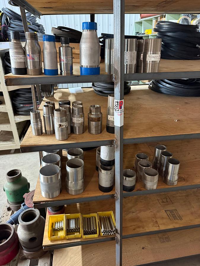 Used SECTION OF (15+) HEAVY WALL SS NIPPLES & SWAGES SIZES 1” THRU 2-7/8”, 3”, BARBED HOSE NIPPLES,