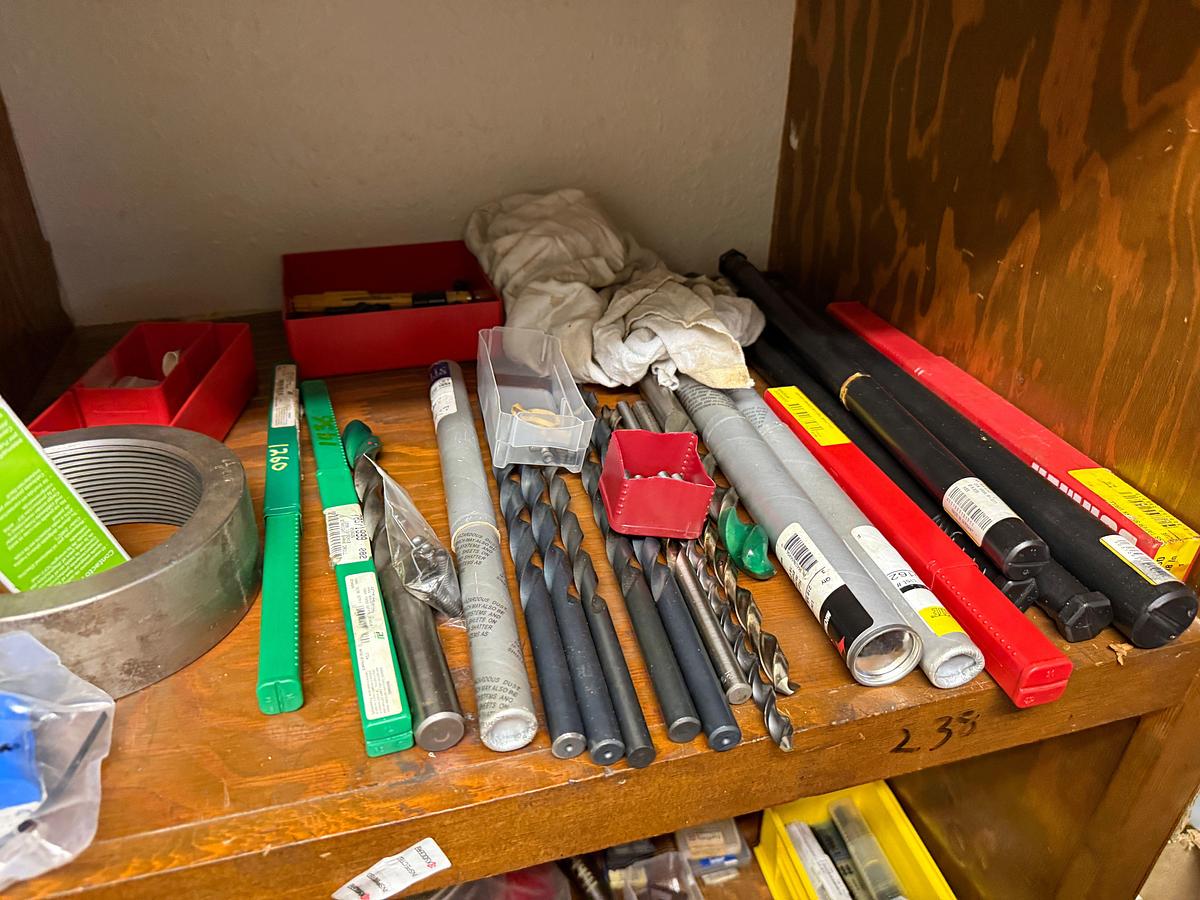 Used ROOM W/ SHELVES & (2) DOOR CABINET INCLUDES (100+) MACHINE CUTTING TOOLS, SUPPLIES, SPARE PARTS, & RELATED