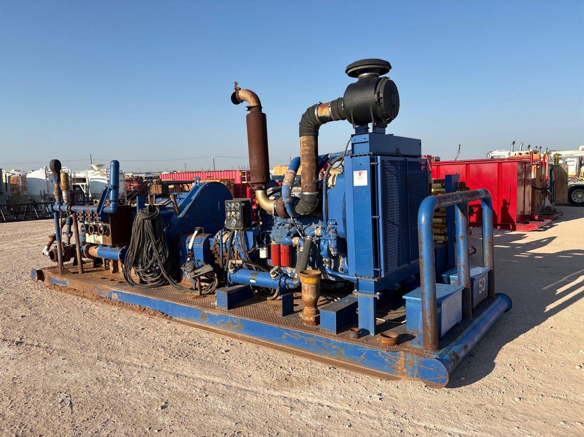 Used Gardner Denver PAH triplex pump unit, skidded