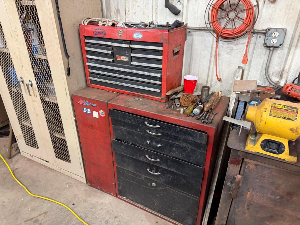 Used Work Bench, Tools & Tool Boxes on east wall to include: