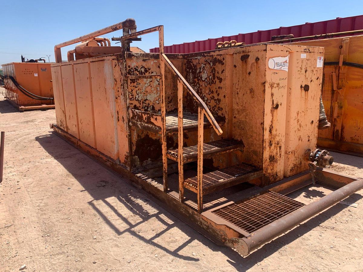 Used 25’ L x 8’ W x 8’ T 149 bbl Open Top Skidded Tank