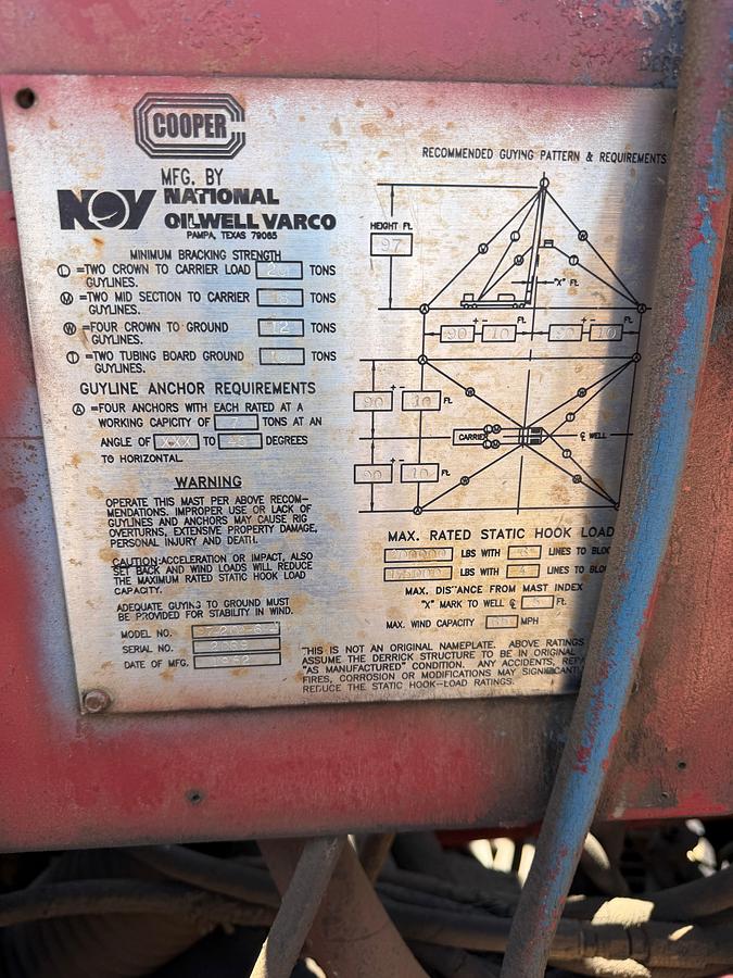 Used Cooper LTO 350 DD Well Service Rig w/ 97 x 200k Mast (Last Worked July 2026)