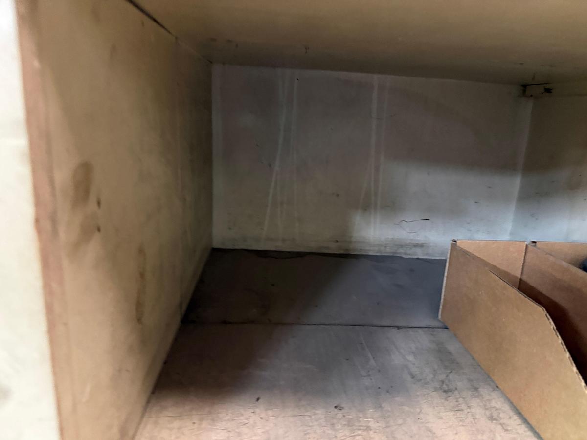 Used 14’ x 2’ x 7’ 42-BIN WOOD PARTS SHELF