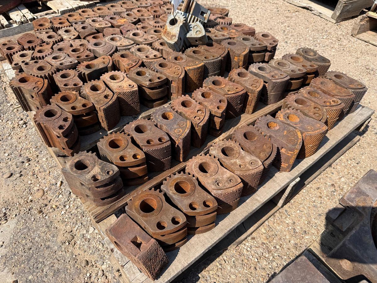 Used PALLET W/ (80+) VARIOUS TONG HEADS w/ DIES / INSERTS
