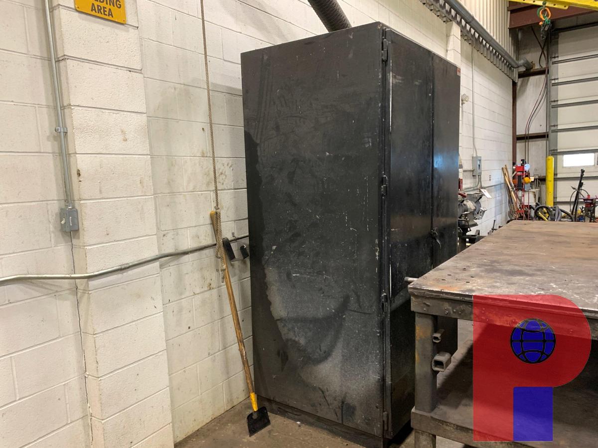 Used 8’ X 4’ STEEL TABLE W/ 8’ X 4’ BOTTOM SHELF W/ 8” JAW VICE