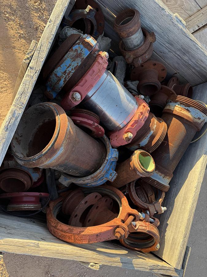 Used (2) CRATES W/ VARIOUS SIZE CEMENT HEAD CONNS, CROSS OVERS, SUBS, FLANGES, & RELATED