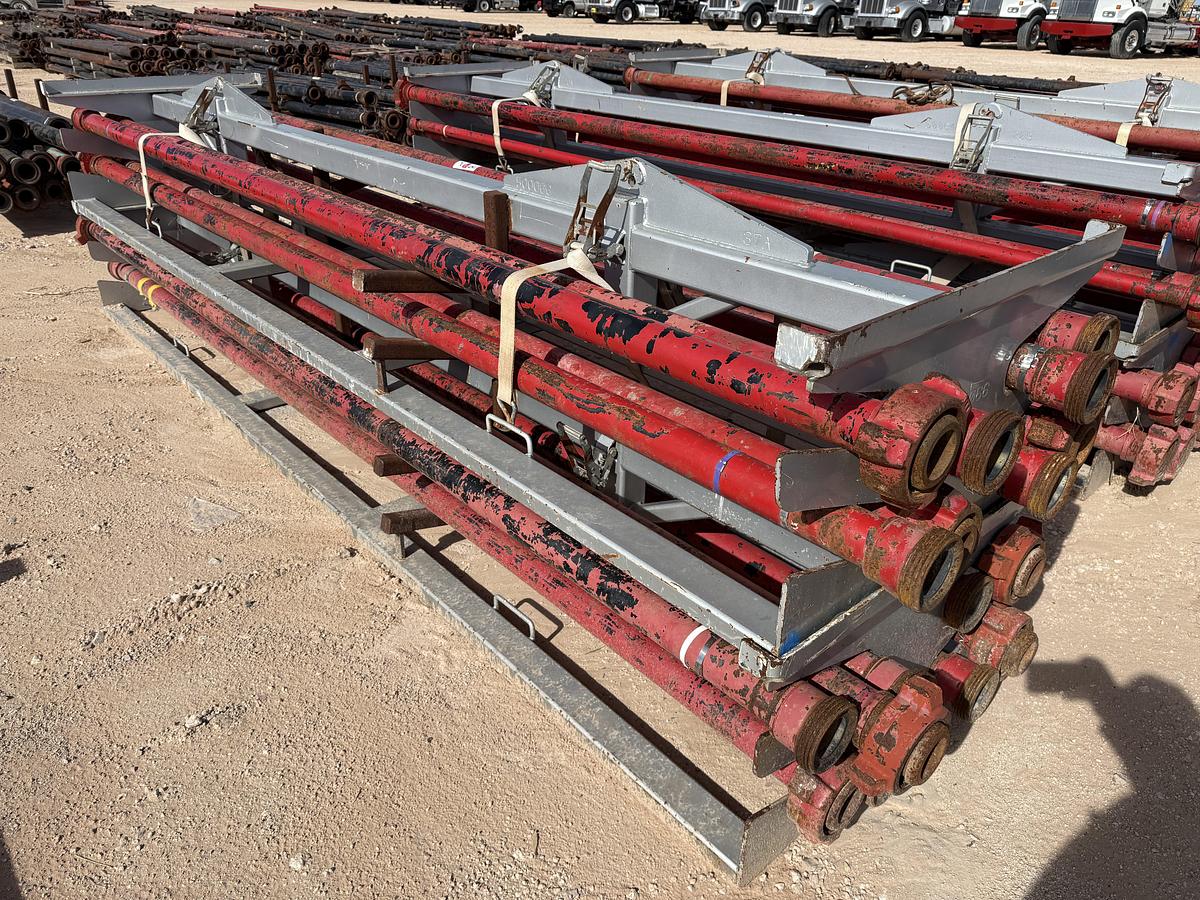 Used (17 X $) 3” X 15’L FIG 1502 15K WP FLOW IRON W/ (2) 2-TIER STACKABLE PIPE RACKS