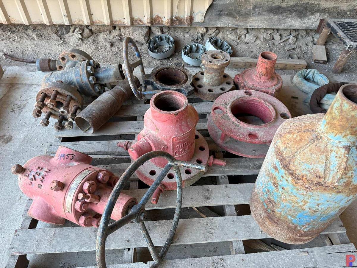 Used (2) PALLETS W/ 2-9/16” 5K WP GATE VALVES, TUBUNG HANGER, TONG COVERS, PARTIAL SLIP BODY, ADAPTERS
