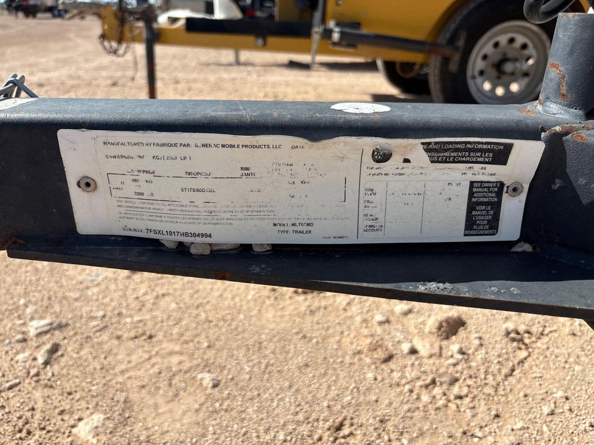 Used 2017 GENERAC MOBILE PRODUCTS MLT6SMDS 6KW S/A BUMPER PULL LED LIGHT TOWER