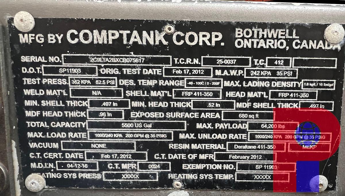 Used 2012 COMPTANK CORPORATION 5,500 GAL.T/A ACID TRANSPORT TRAILER *FRESH VIK INSPECTION!*