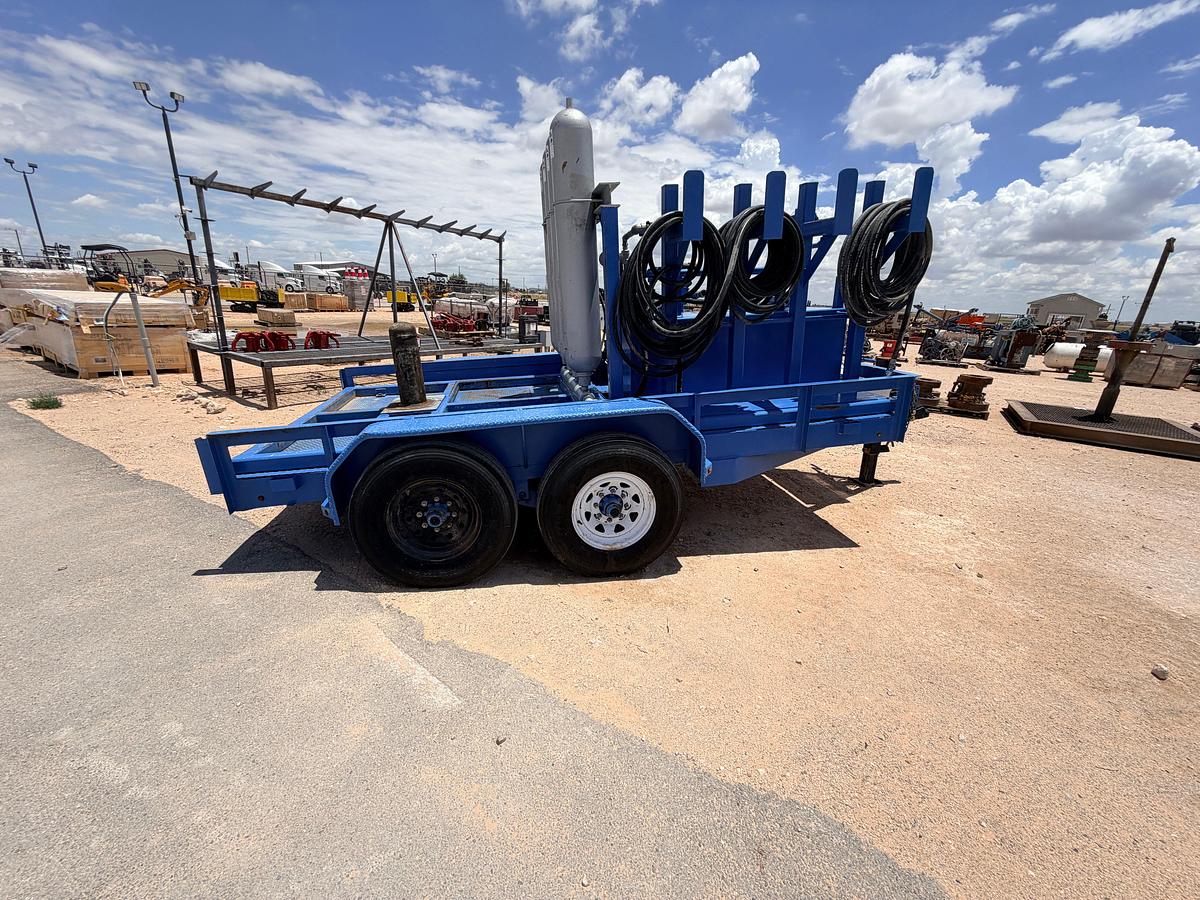 Used 3-station closing unit mtd on 12’ x 80” t/a bumper pull trailer