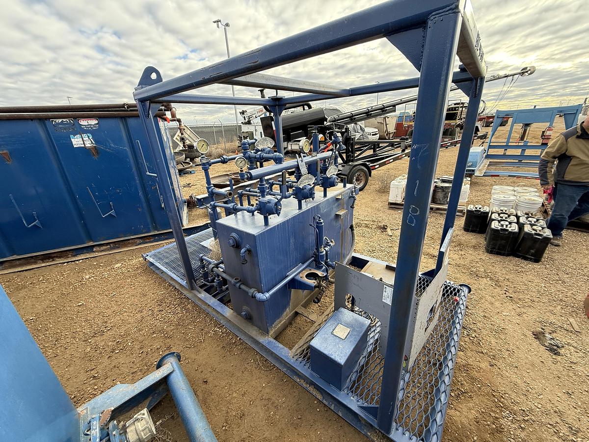 Used 12’L X 67”W ACCUMULATOR SKID W/ HYDRAULIC TANK