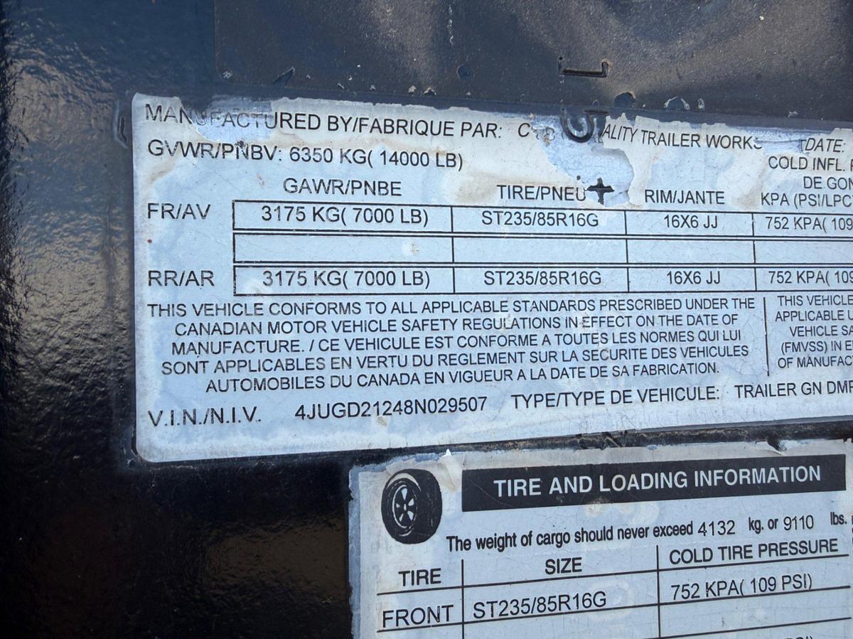 Used 2008 C&B 14’ t/a GN Dump Trailer