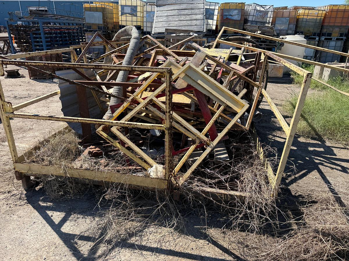 Used 16’L X 102”W CUSTOM WORKFLOOR TRANSPORT SKID W/ HANDRAILS & CONTENTS