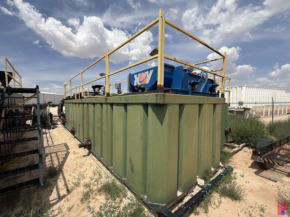 Used 30’L X 8’ W X 5.8’ 3-COMPARTMENT 180 BBL. MIXING TANK P/B (2) 75 HP ELECTRIC MOTORS