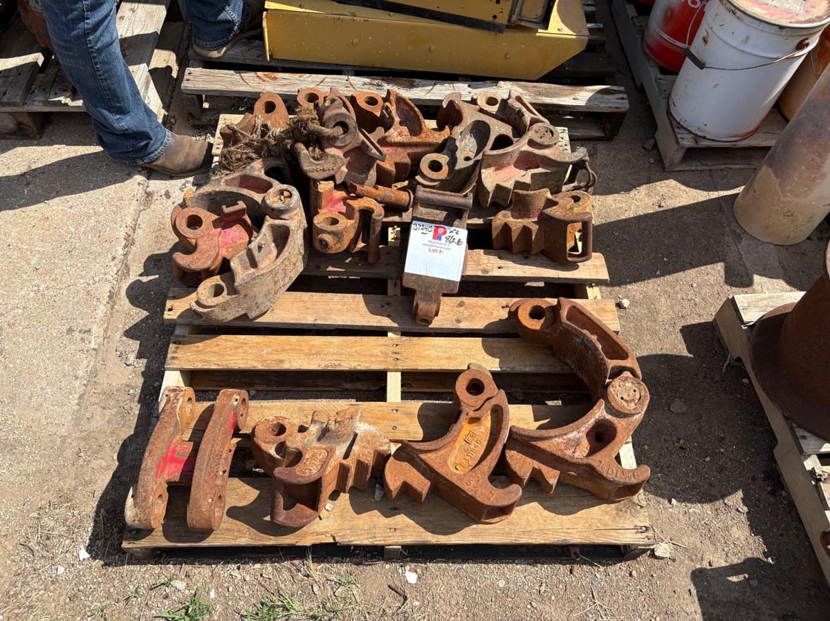 Used (3) assorted manual tongs & pallet of tong jaws