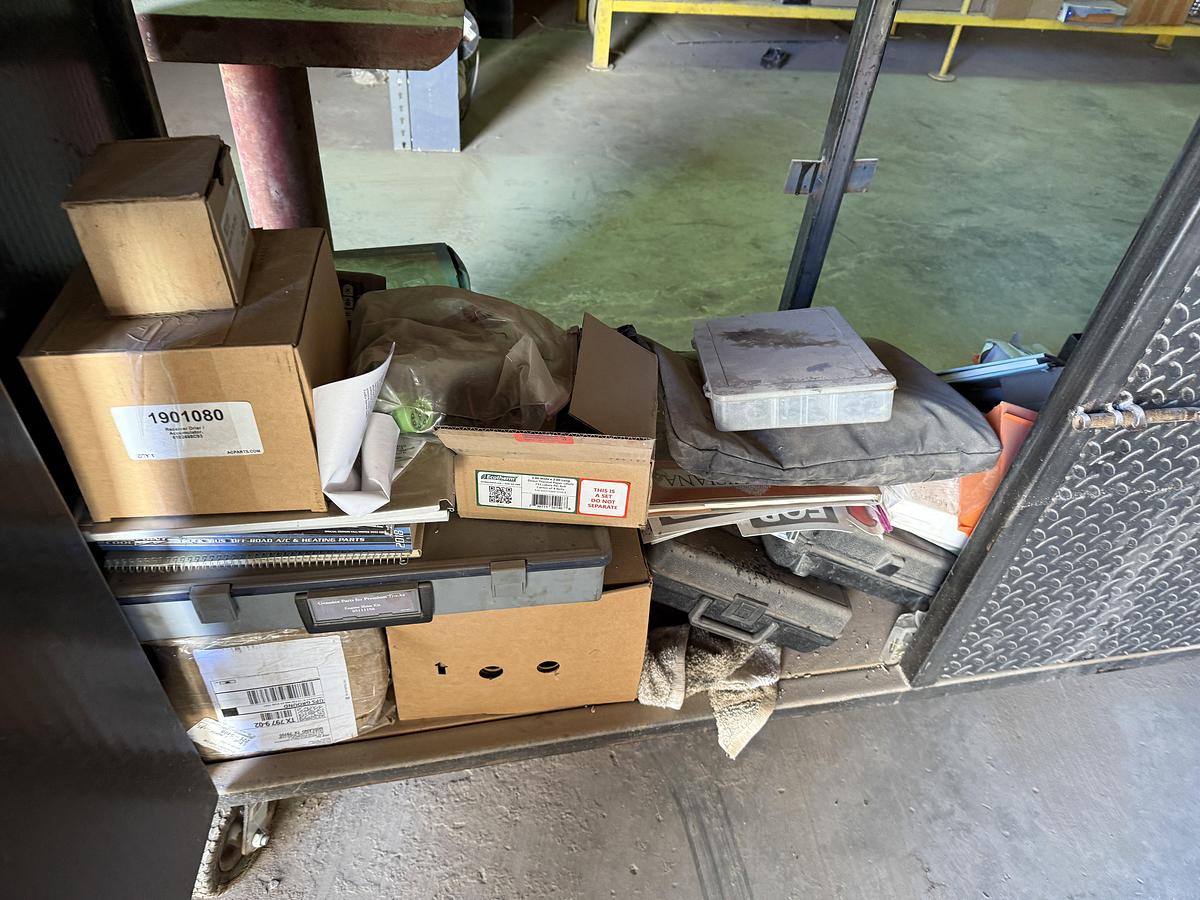 Used (1) 72”L X 24”W X 36”H METAL SHOP BUILT ROLLING TOOL CART & (1) 62”L X 32”W X 36”H METAL WORK BENCH TABLE W/ ELEC. 8” GRINDER