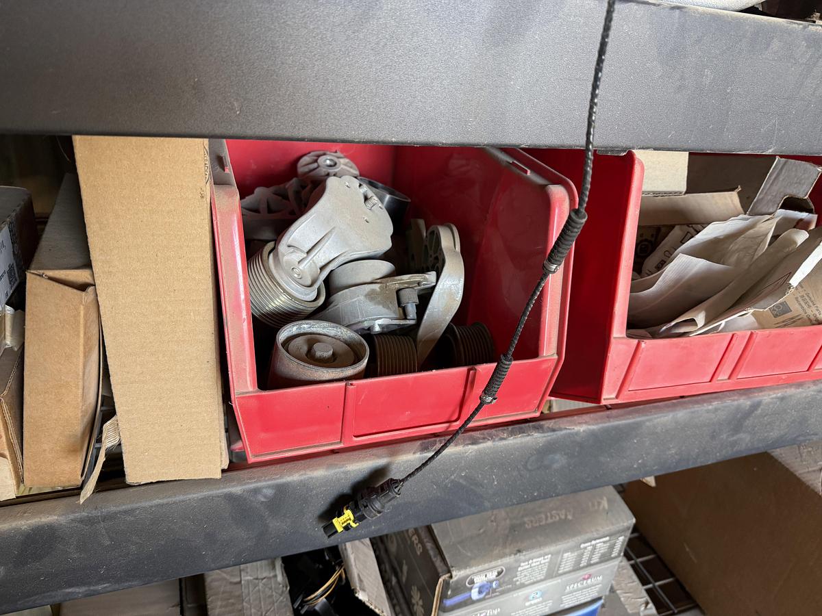 Used 77”L X 24”W X 78”H 4-SHELF RACK W/ ENGINE PARTS & RELATED