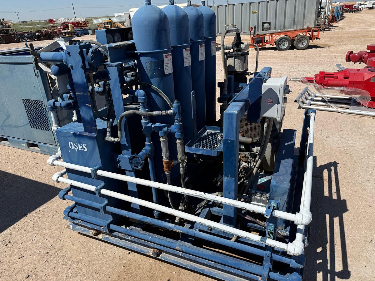Used MEYERS 4-STATION 4-BOTTLE DIESEL POWERED ACCUMULATOR CLOSING UNIT, SKIDDED