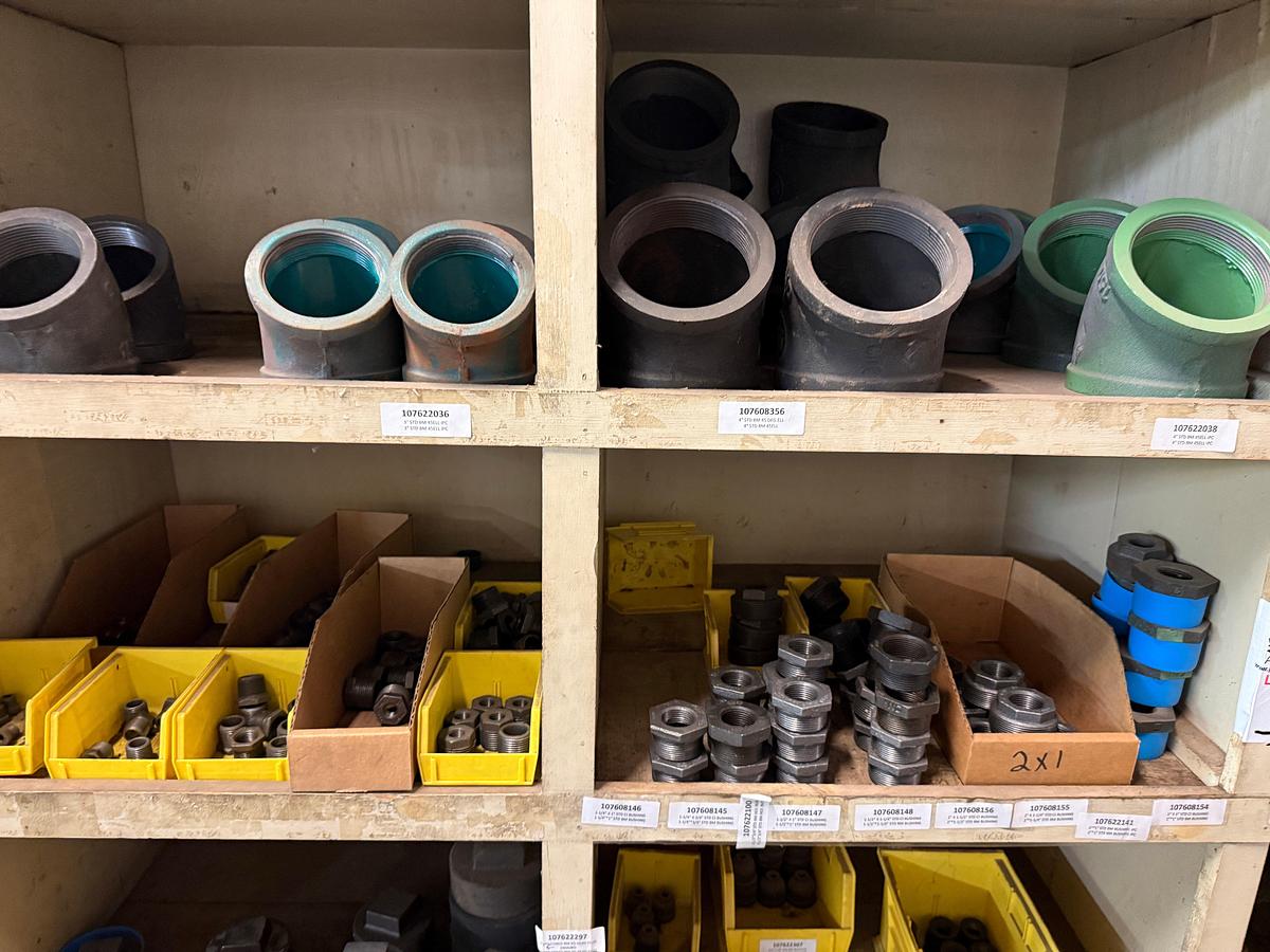 Used SECTION OF (150+) STD 1/4” THRU 3” PIPE ELS, TEES, COLLARS, Etc., SOME COATED