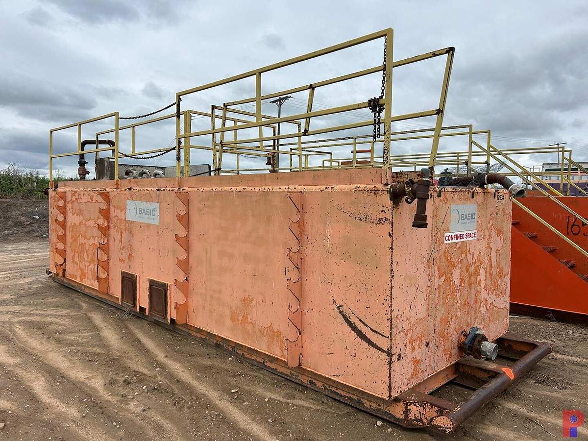 Used 25’ X 8’ X 5’ MUD TANK W/ DEGASSER, CATWALK, IRON RACKS