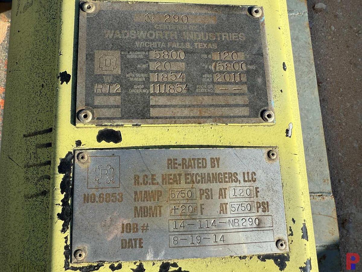 Used WADSWORTH 24” X 10’ 3" INLET & OUTLET, 5,750 PSI VERTICAL SAND SEPARATOR