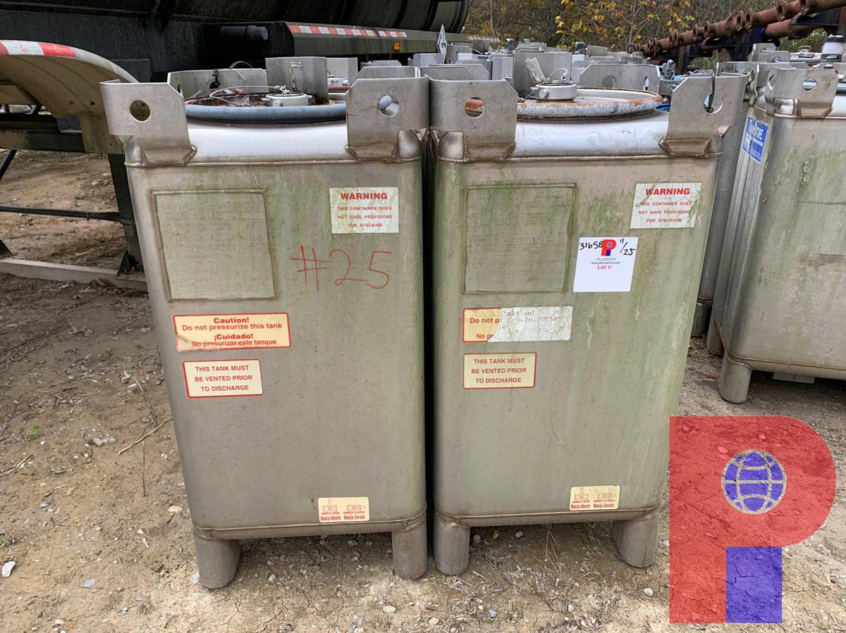 Used (12) 100 GALLON STAINLESS STEEL CONTAINERS
