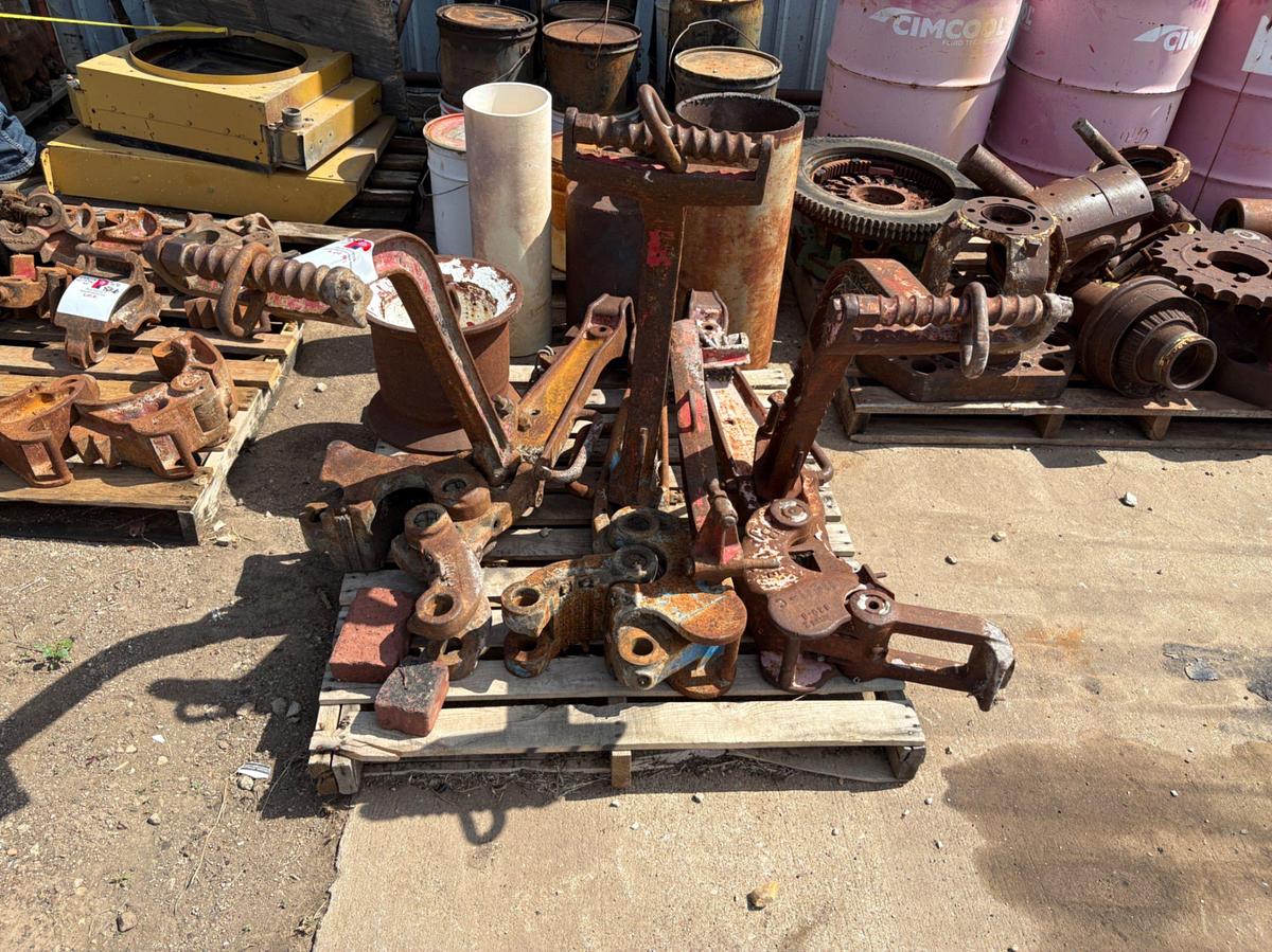 Used (3) assorted manual tongs & pallet of tong jaws