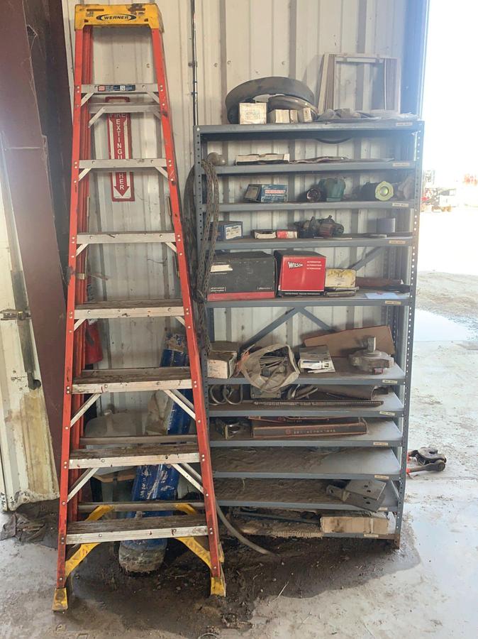Used 11 Row Parts Cabinet and Ladder