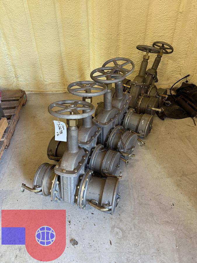 Used (6 X $) UNUSED 6” FLANGED MBC FIG 235-RF GATE VALVES W/ CAMLOCK FITTINGS