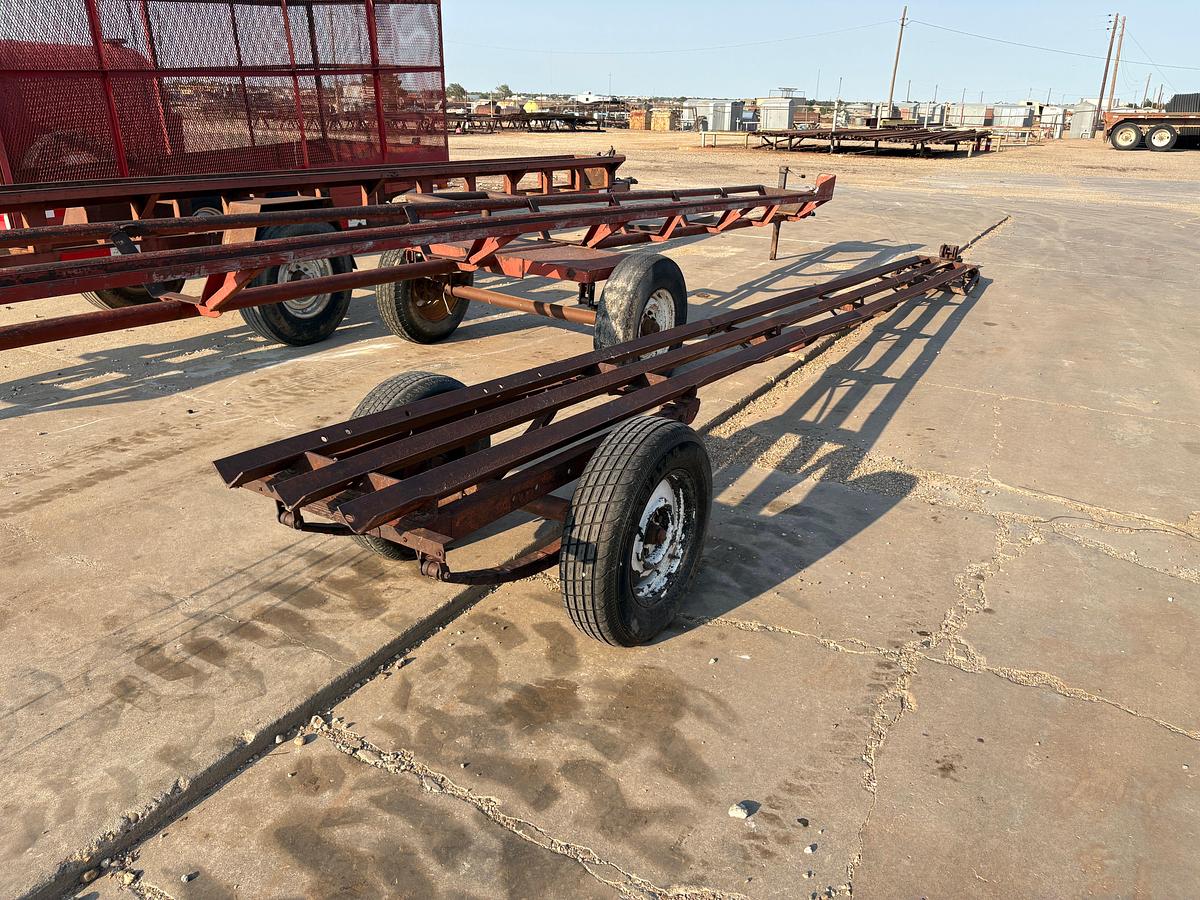 Used SHOPBUILT 25’ x 22” s/a bumper pull pipe trailer