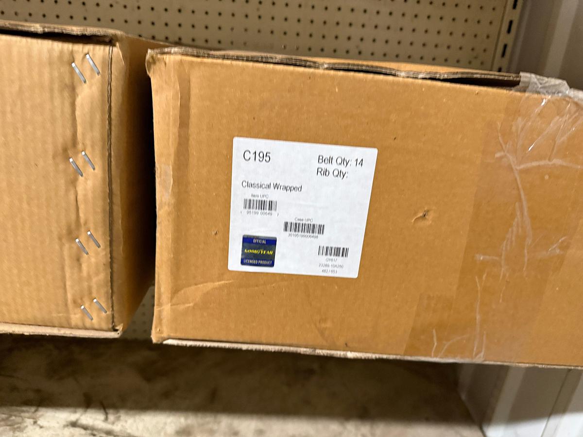 Used SECTION OF (90+) MOSTLY GOODYEAR C-SECTION BELTS SIZE RANGE C165 THRU C360 & (1) C210 POWERBAND V-BELTS
