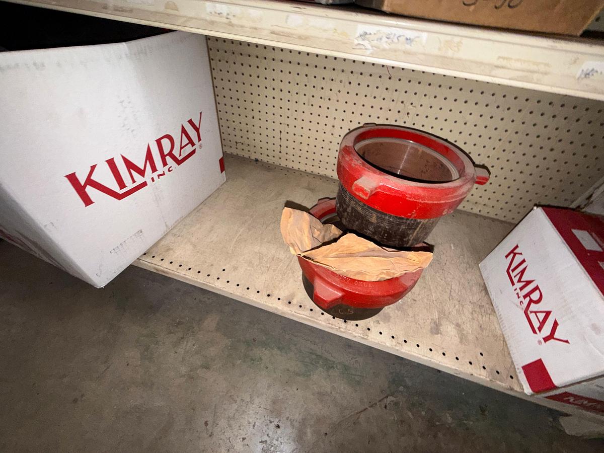 Used SECTION OF (10+) KIMRAY MOTOR VALVES, TRUNIONS, & REPAIR KITS, WSI HEAVY WALL TEES, BAIRD 125 PSI RELIEF VALVES, & RELATED