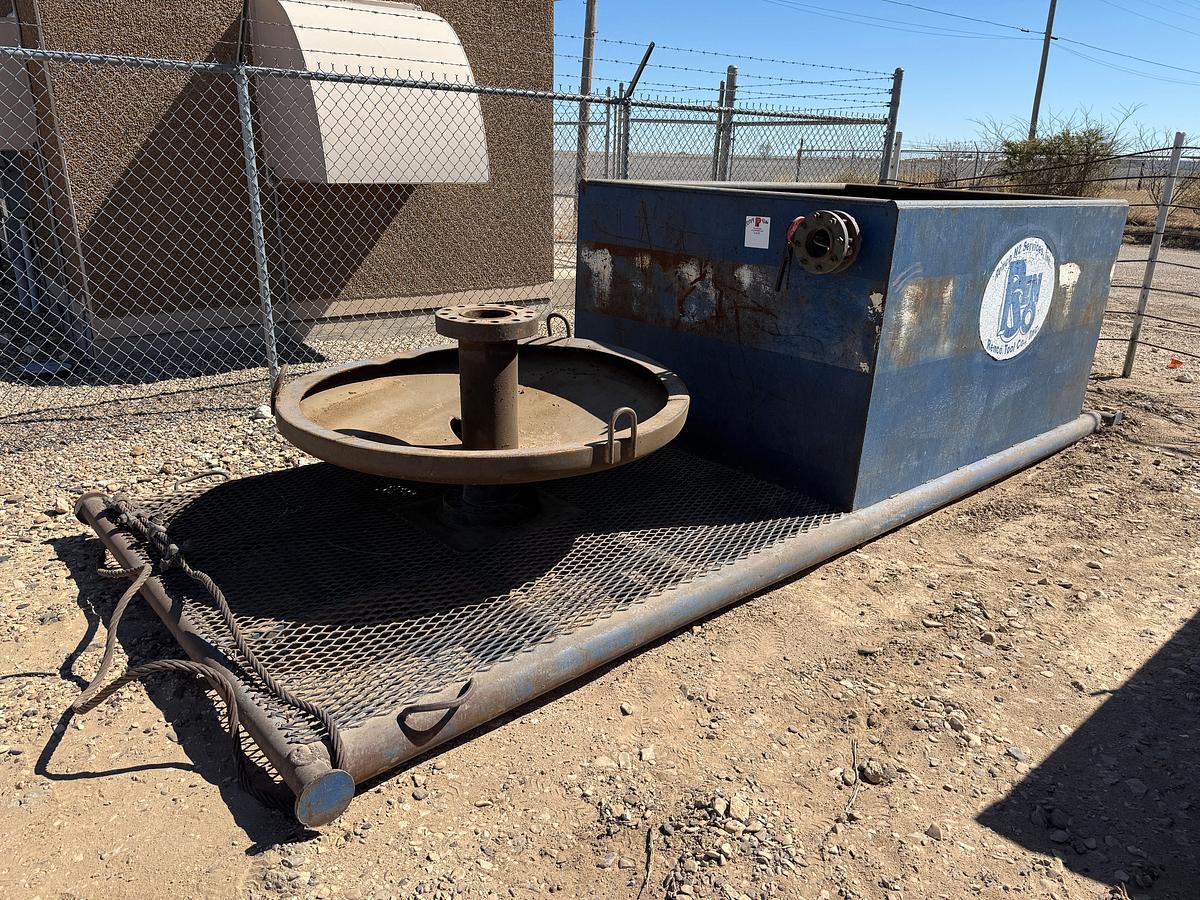 Used 30 BBL 8’ X 6’ X 4’ TANK MTD ON 17’ X 7’ SKID W/ CATCH PAN & SPOOL