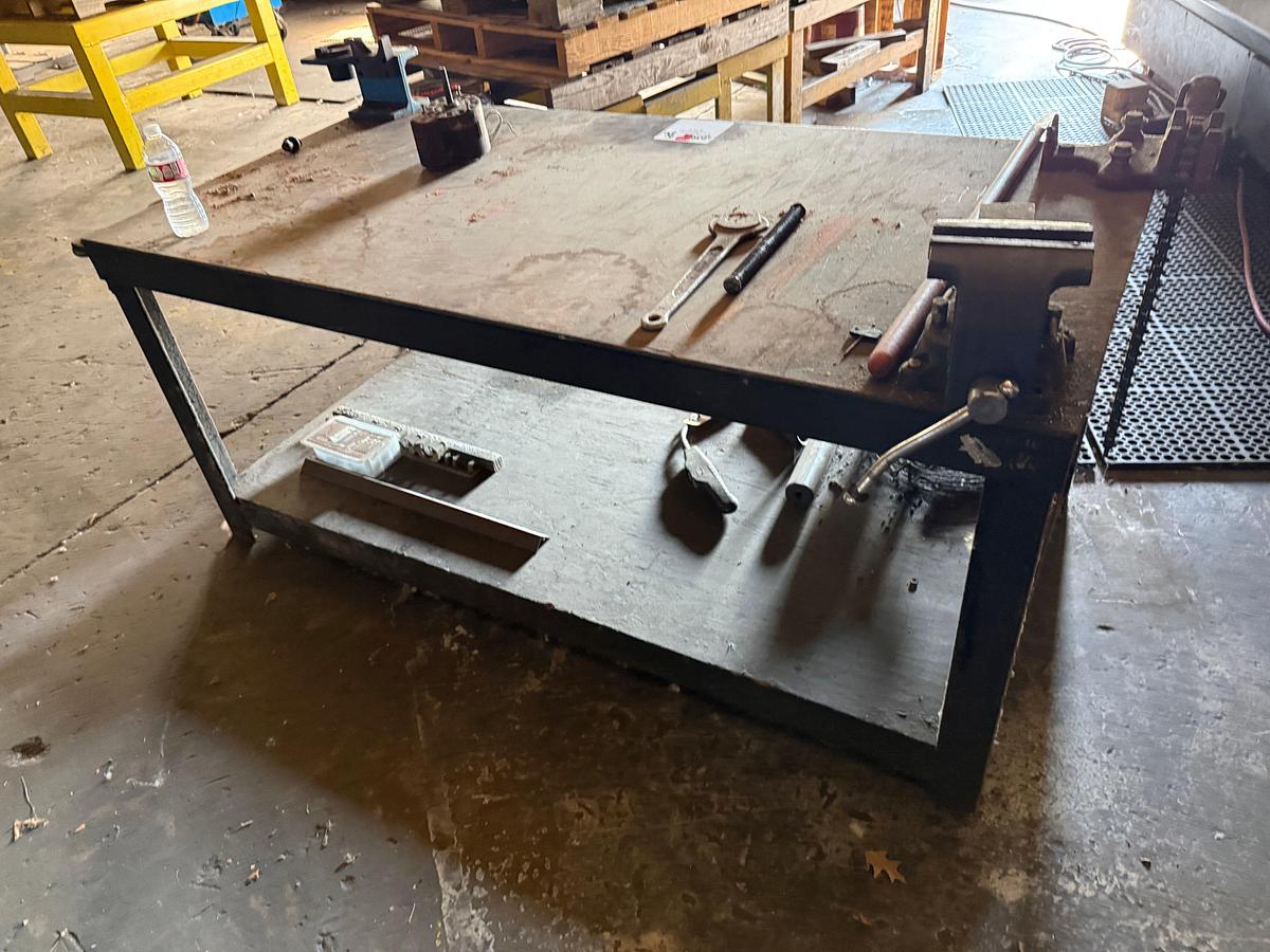 Used 6”x3’x32” METAL WORKING TABLE W/ BENCH & CHAIN VICE