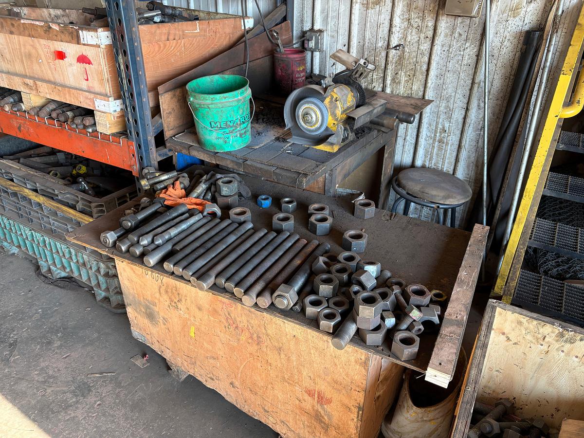 Used Contents of (4 shelves) w/ Assorted 4” & 7” valve gates, body bushings, paint storage cabinet, assortment of stud bolts, etc.