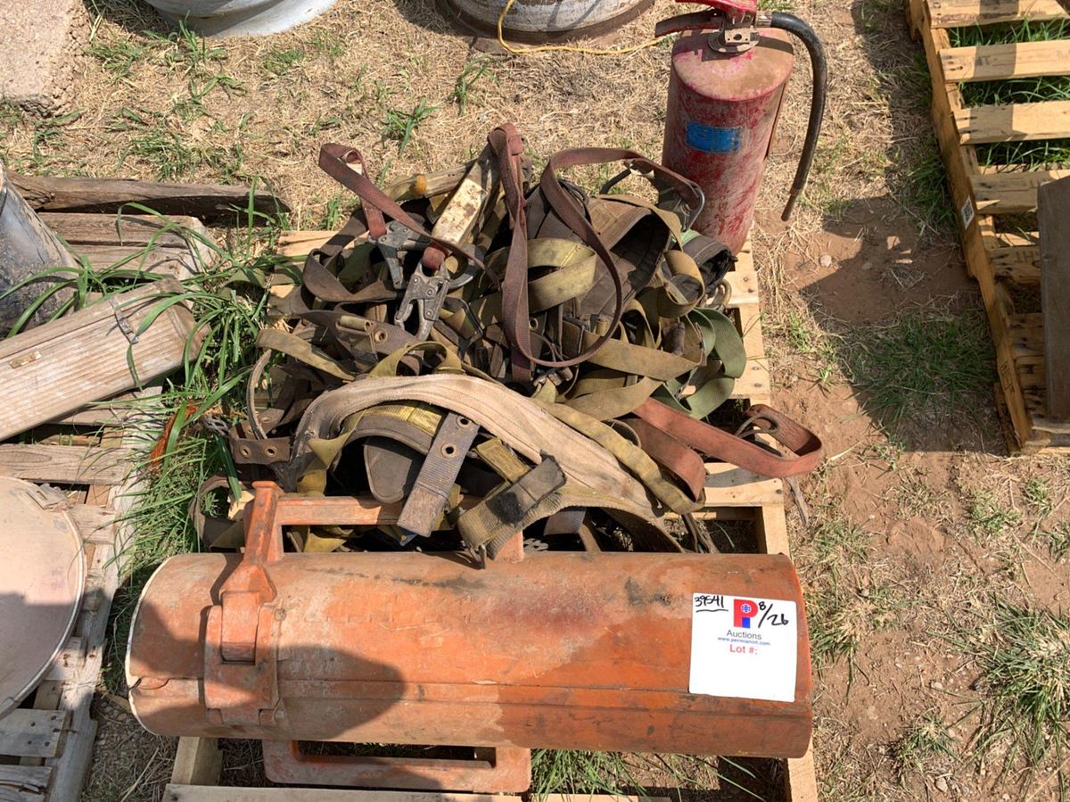 Used Pallet of Safety Harnesses and 4” Kelly Kan Mud Bucket
